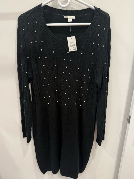 Cato Dresses & Skirts - Cato Black Sweater Dress with Pearl Studs
